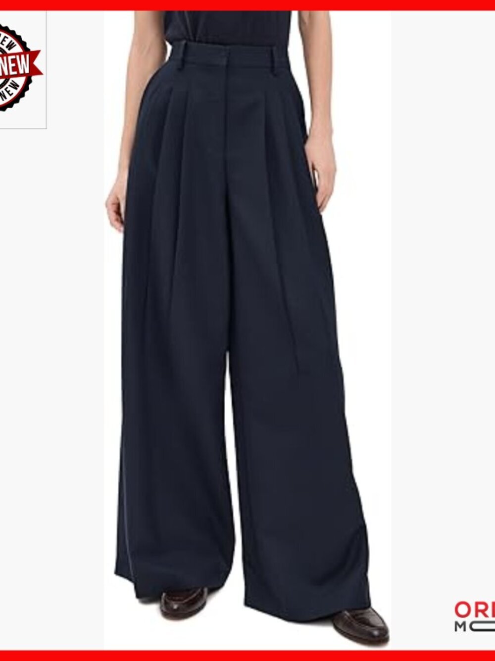 Wide Leg Work Pants with Triple Pleats, 32in Inseam
